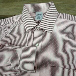 Brooks Brothers Shirt Men Size 15 2/3 Red White Aztec Regent Non Iron Supima